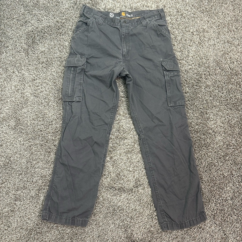 Carhartt Force Cargo Pants Men 36x32 (34x30) Relaxed Grey Ripstop Pockets Work